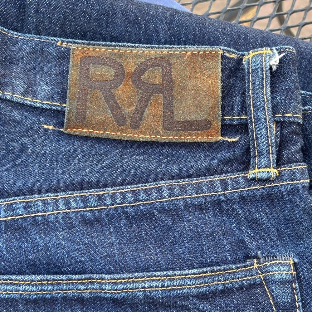 Ralph Lauren Double RL Dark Indigo Straight Jeans with Brown Leather Patch